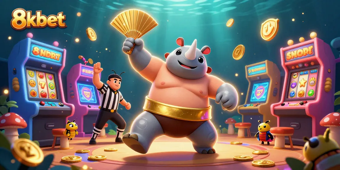 Experience thrilling 8xbet action with a beetle champion launching coins in a vibrant casino scene.
