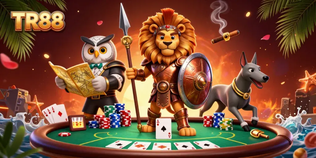 Experience the thrilling TR88 poker scene filled with vibrant colors and dynamic characters!
