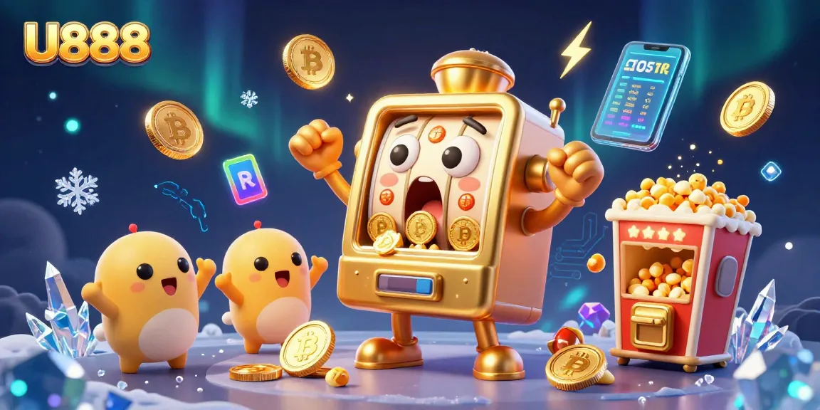 Win big with U888 as the golden slot machine hits the jackpot, surrounded by celebratory elements.