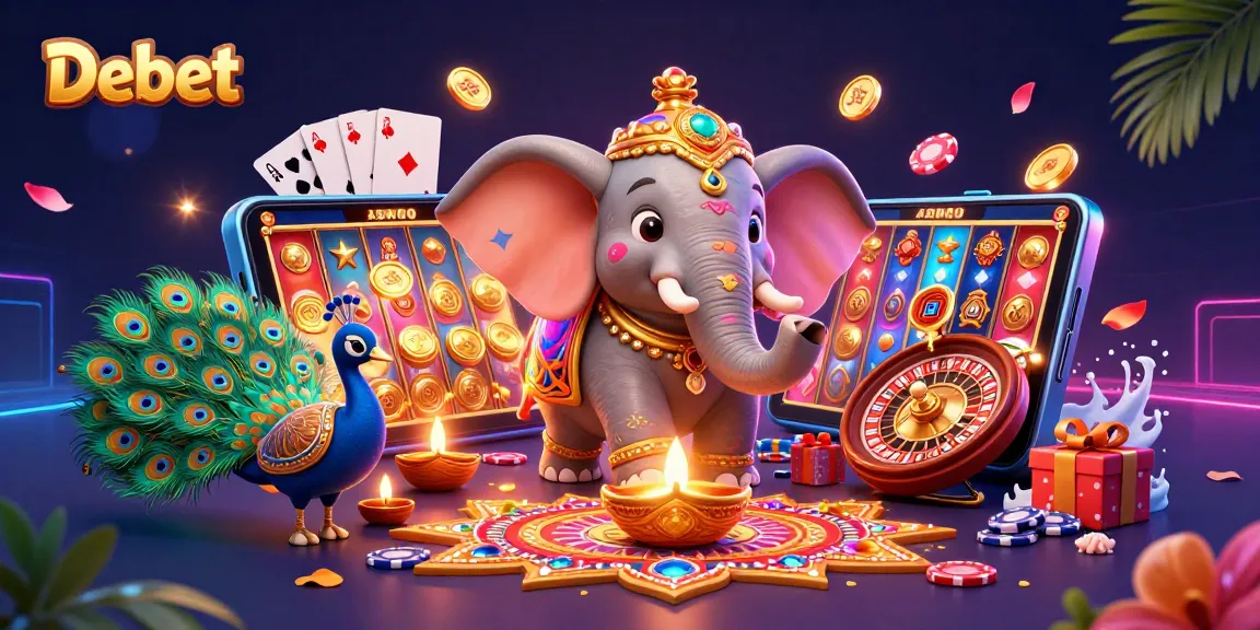 Engage with Debet's vibrant casino experience featuring colorful slot games and dynamic elements.