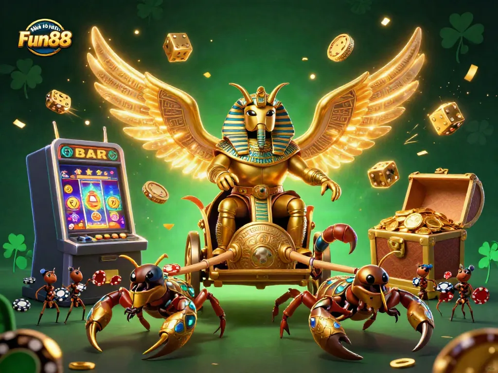 Experience the vibrant world of Nhà cái uy tín Fun88 through this dynamic illustration featuring thrilling slot machines and engaging characters.