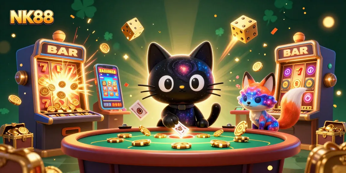 Experience the magic of NK88 casino gaming with vibrant characters and exciting slot elements.