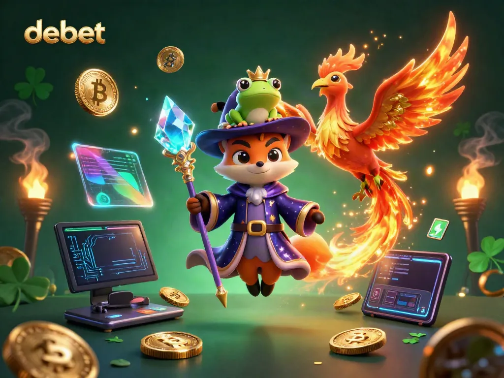 Experience top-tier gaming with debet's dynamic characters and crypto elements in a captivating 3D illustration.