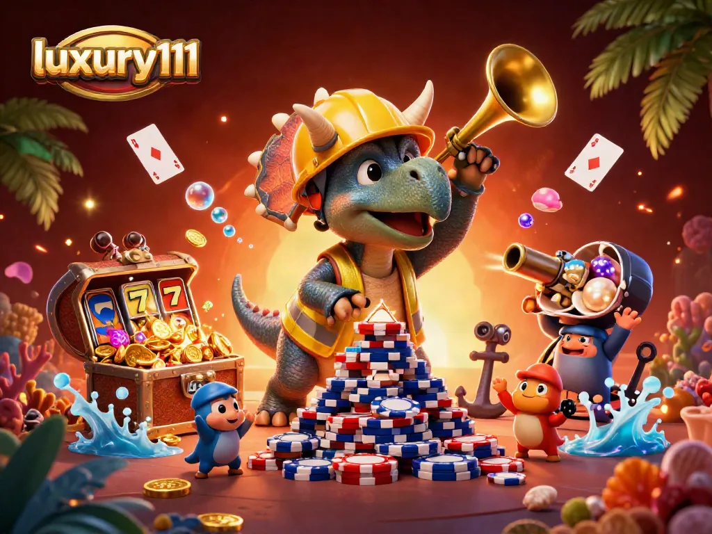 Experience the excitement of luxury111 gameplay with vibrant casino characters and rich gaming elements.
