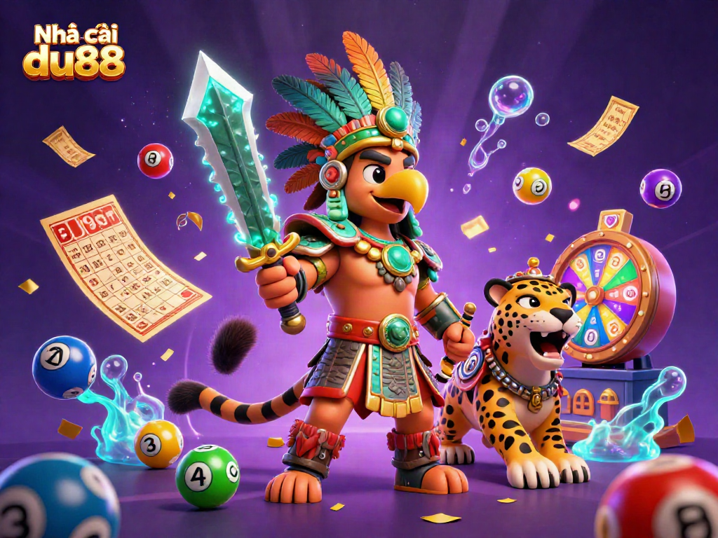 Engage with Nhà cái du88 in this vibrant, lively illustrated scene showcasing lottery excitement.