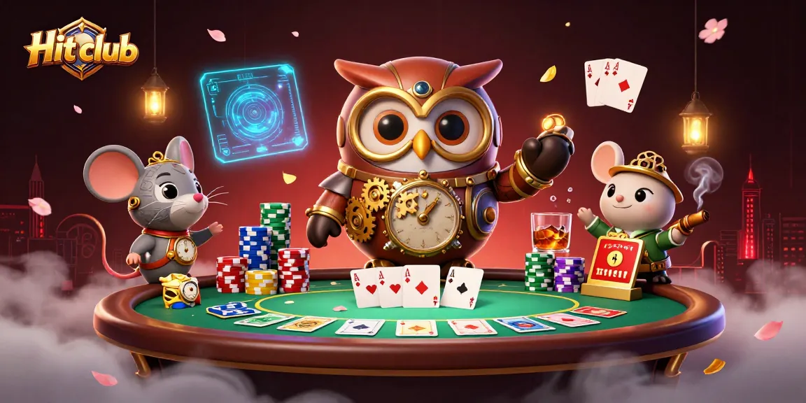 Engage with the excitement of Hit club casino adventures featuring a whimsical owl and vibrant gaming elements.