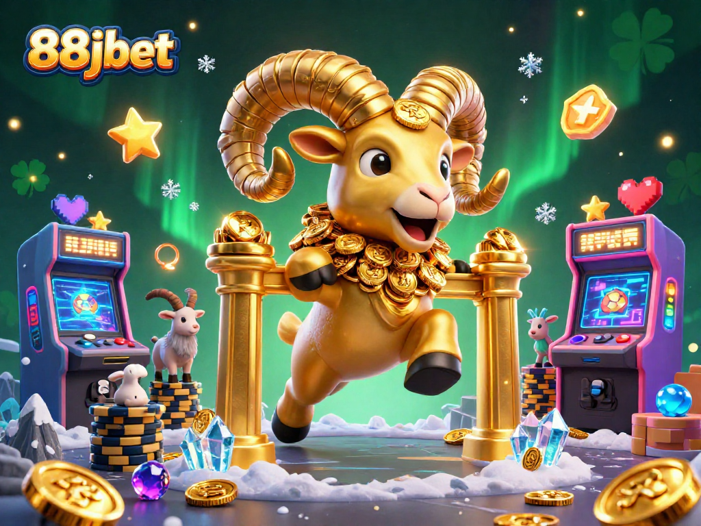 Experience the vibrant 88jbet gaming adventure with a golden ram charging through a casino scene.