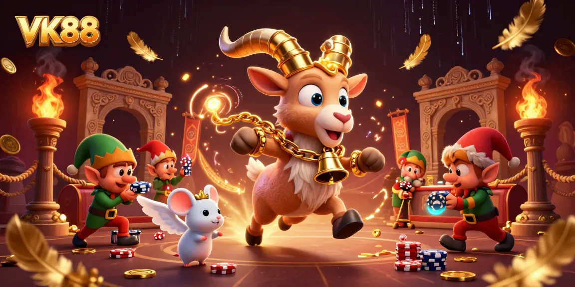 Experience thrilling gameplay at VK88 with a lively 3D casino scene featuring whimsical characters.
