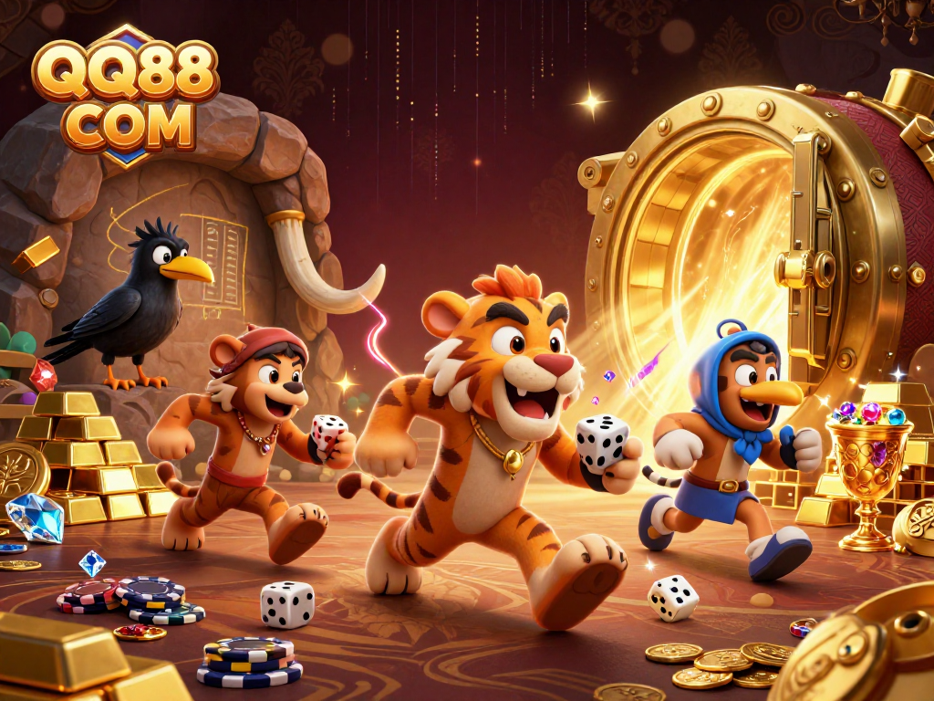 Experience thrilling games at QQ88 COM with ancient treasures and vibrant casino elements.