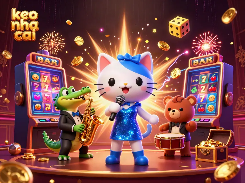 Experience the excitement of keo nha cai with a vibrant casino scene featuring playful animal characters.