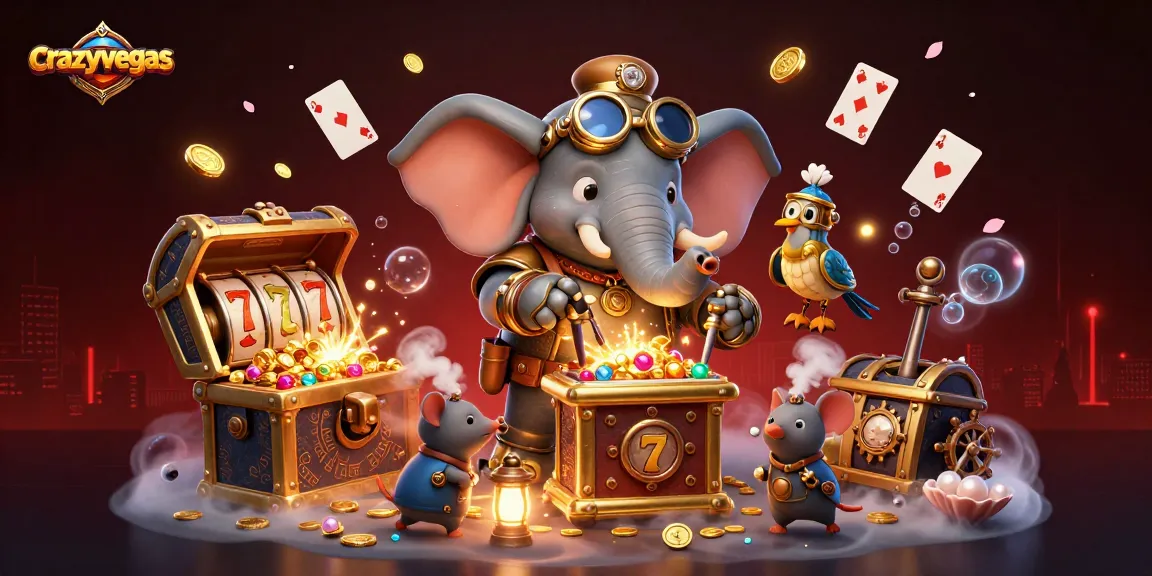 Experience the thrill of crazyvegas with a steampunk elephant and vibrant slot reels.
