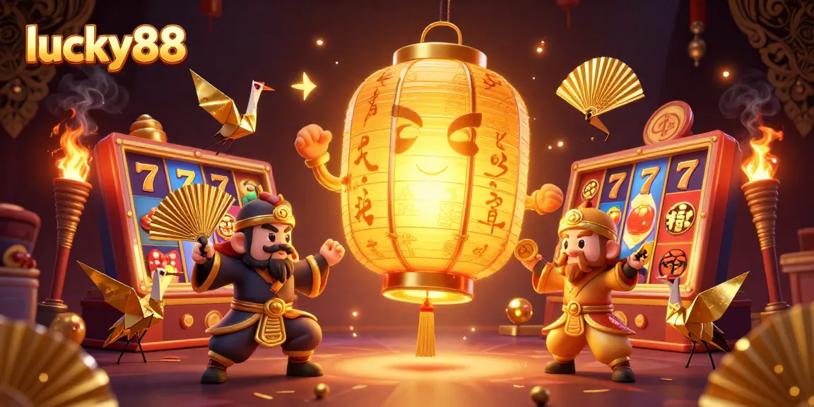 Spin big with lucky88: A vibrant illustration of a glowing lantern spirit in a casino environment.