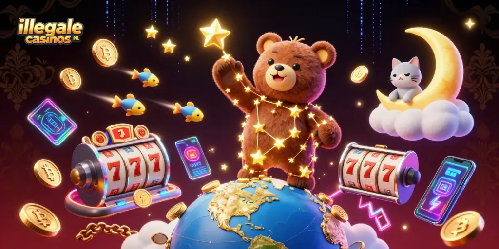 Verken de wereld van illegale casino's NL met een levendige 3D-illustratie die de spanning en risico's weergeeft.