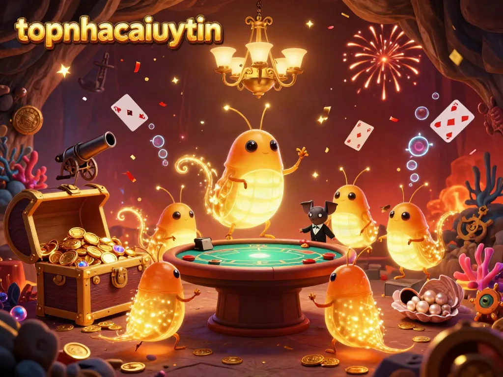 Experience the excitement at topnhacaiuytin with glowworms lightening up the casino scene filled with treasures and playing cards.