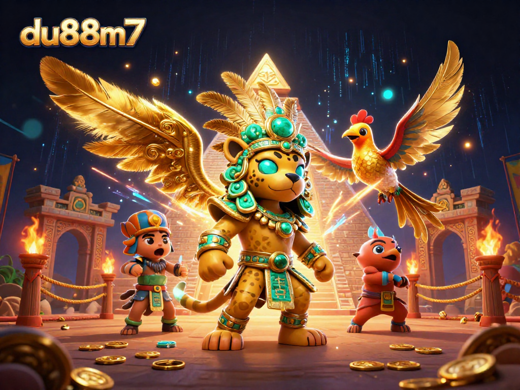 Experience the excitement of du88m7 with a vibrant 3D casino illustration featuring key game elements.