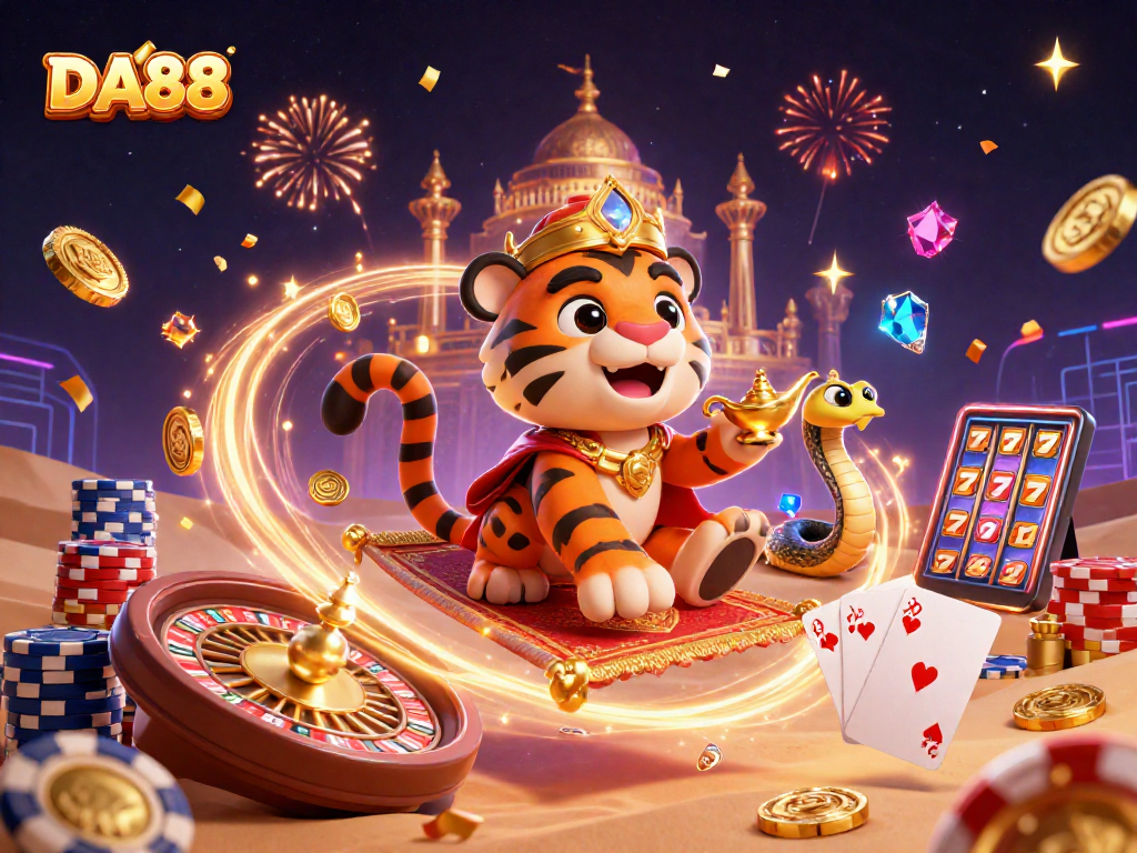 Spin and win at DA88 with a vibrant 3D casino scene showcasing exhilarating game elements.