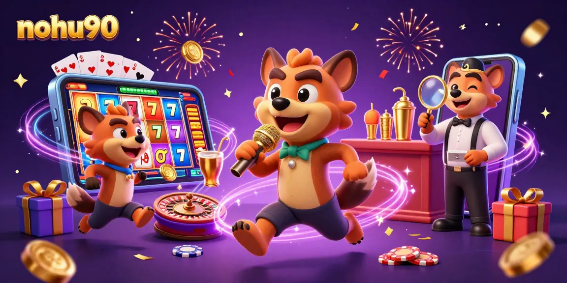 Nohu90 hyenas entertain at a vibrant casino club with slots and jackpot themes.