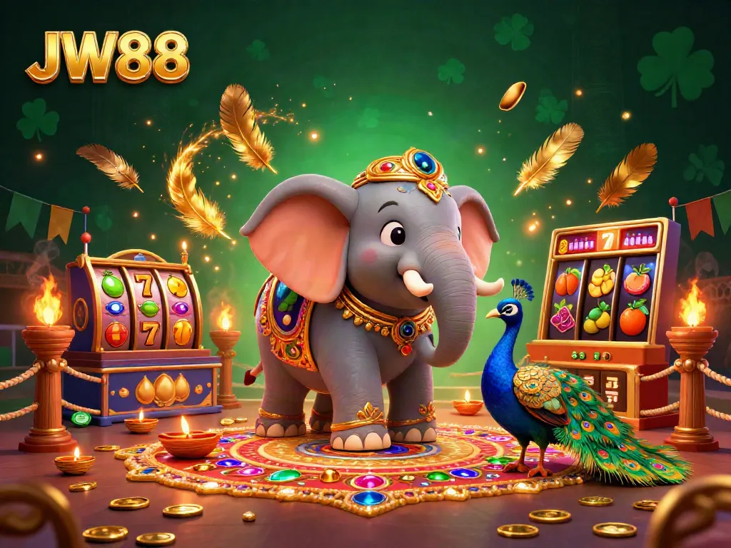Experience the exciting world of JW88 with vibrant casino elements and a lively illustration.