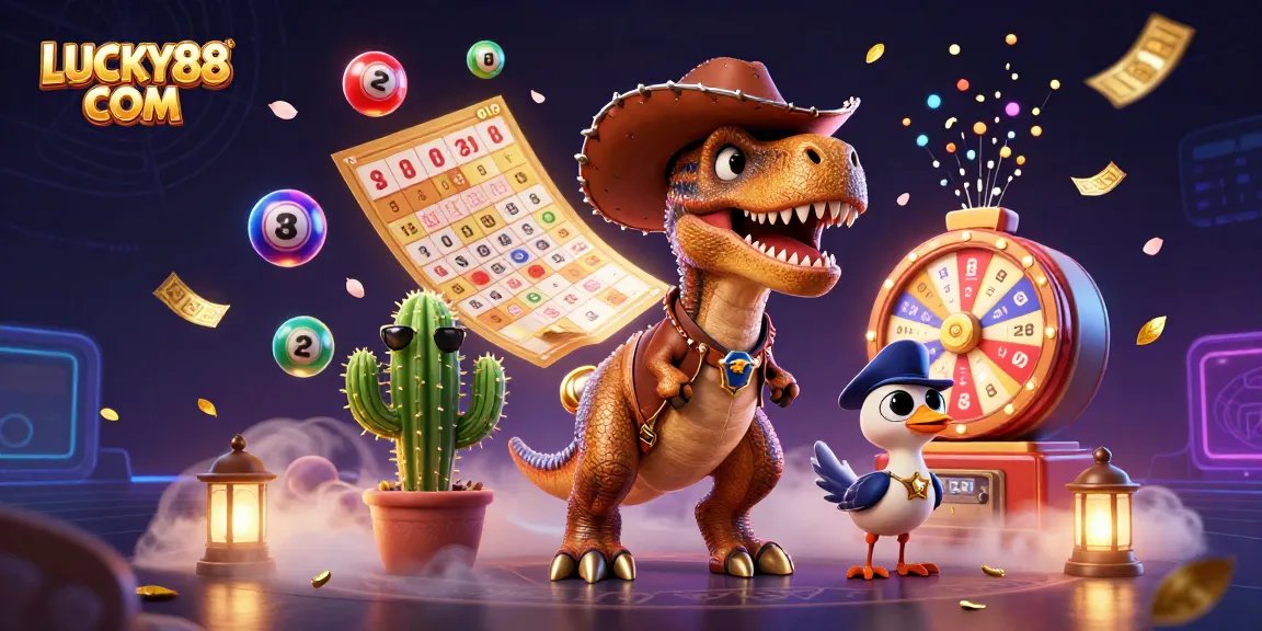 Spin and win at LUCKY88 COM with a vibrant 3D illustration featuring dynamic game elements.