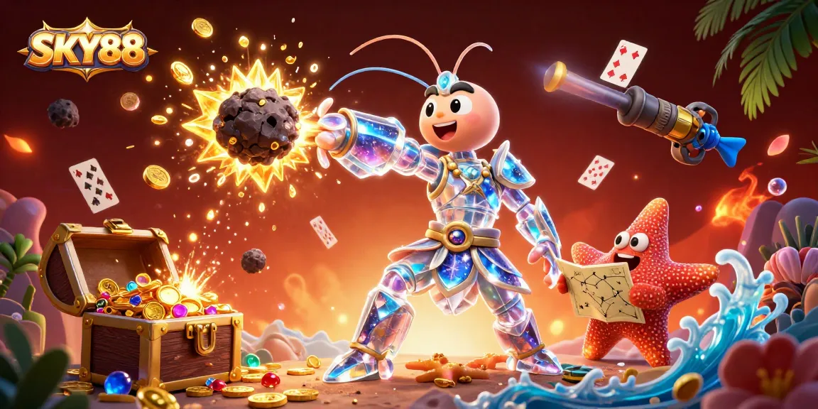 Join the action with SKY88, where vibrant 3D gaming elements burst forth amidst treasure and excitement.