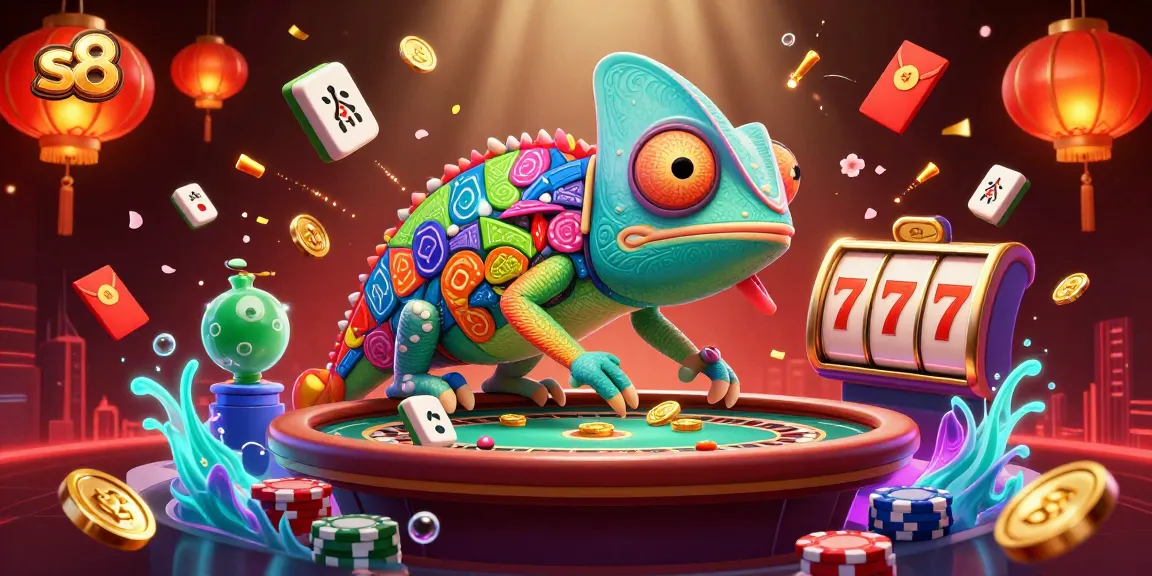 Experience the thrilling excitement of S8, where a chameleon casino owner captures golden coins in a vibrant gaming scene.