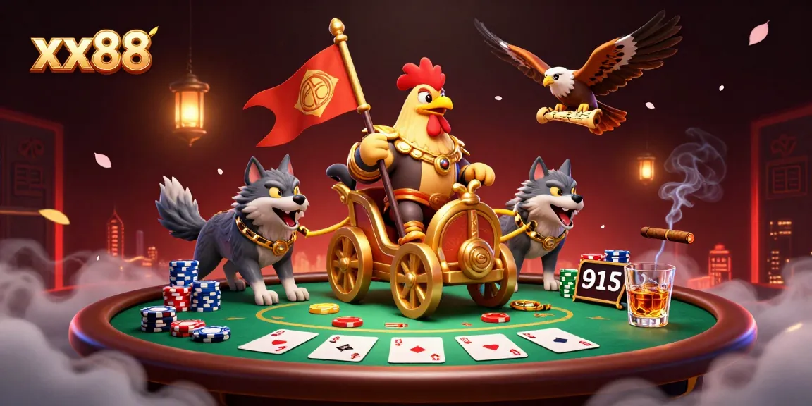 Engage in thrilling poker action with xx88 at this vibrant casino scene illustration.
