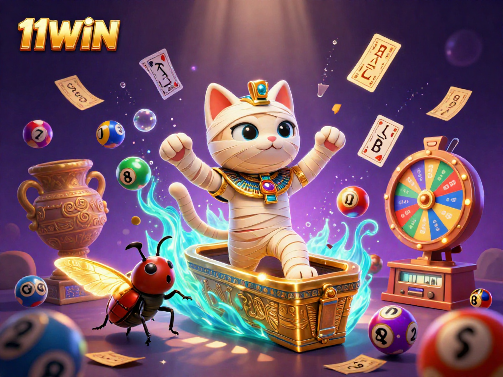 Experience thriving excitement with the 11WIN Egyptian mummy cat in an action-packed lottery scene.