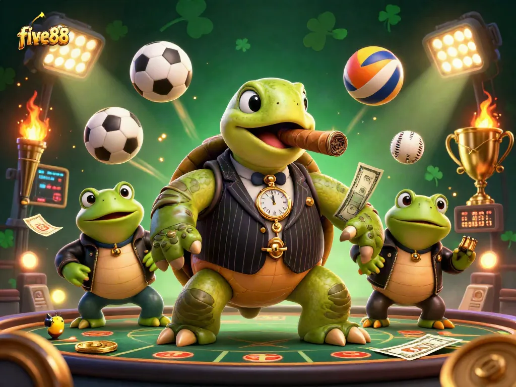 Engage with five88's thrilling gaming experience in this vibrant 3D casino scene.