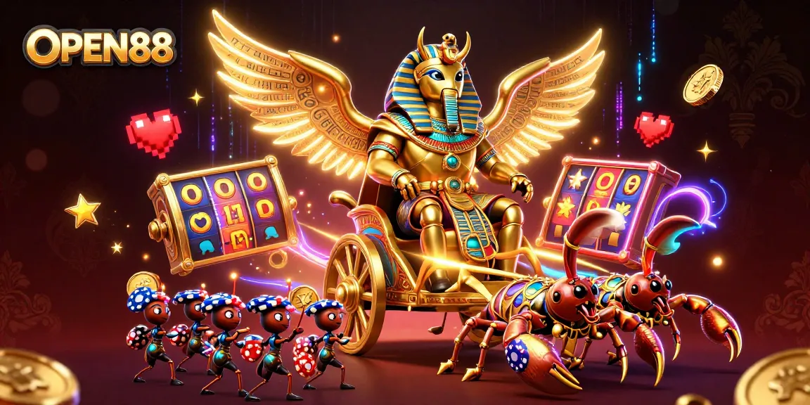 Experience thrilling gameplay with OPEN88’s vibrant casino atmosphere featuring golden charm and interactive elements.