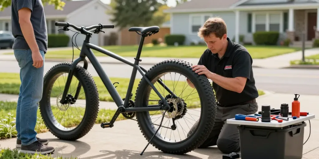 Fatbike reparatie door een mobiele monteur in de buurt.