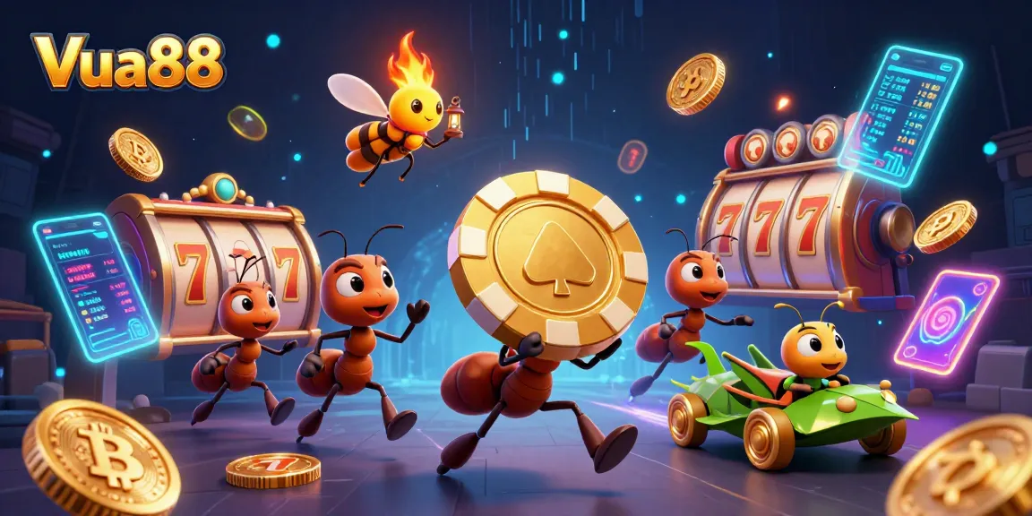 Experience winning strategies at Vua88 with a dynamic scene of ants heisting a giant poker chip.