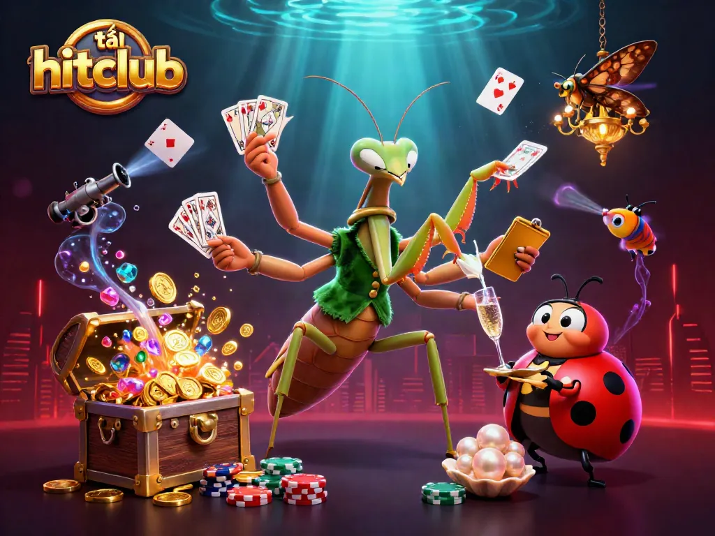 Engage with the excitement of tải hitclub as a giant praying mantis card sharp delights in an underwater casino scene.