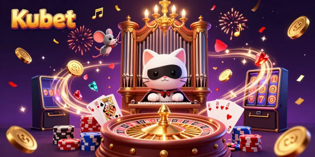 Kubet offers an exciting casino experience with a lively scene featuring enchanting characters and vibrant gambling elements.