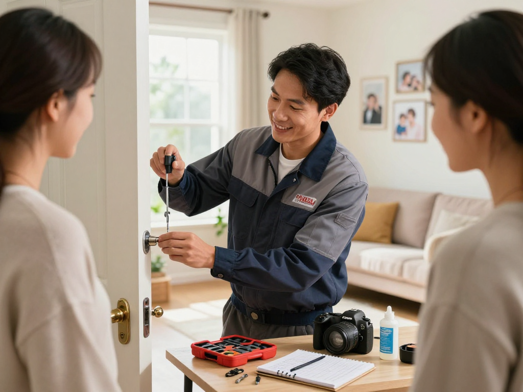 House locksmith Port St. Lucie technician rekeying a residential door with specialized tools, ensuring home security.