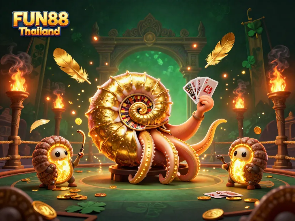 Experience thrilling moments with FUN88 Thailand in an exhilarating gaming scene filled with vibrant characters and casino elements.