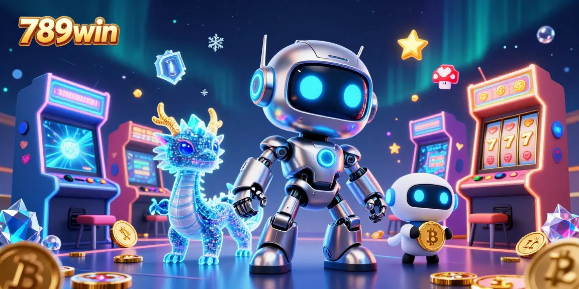 Engage with 789win's dynamic casino gaming scene featuring slot machines and futuristic characters.