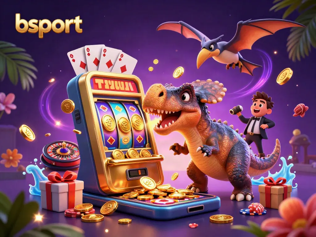 Experience thrilling wins at bsport with a pachycephalosaurus slot showdown amidst vibrant casino elements.