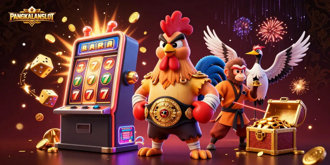 Experience jackpot action at PANGKALANSLOT with a dynamic 3D casino illustration showcasing thrilling gaming elements.