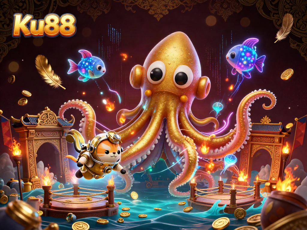 Engage with Ku88's magical betting experience featuring a colossal kraken and vibrant gameplay.