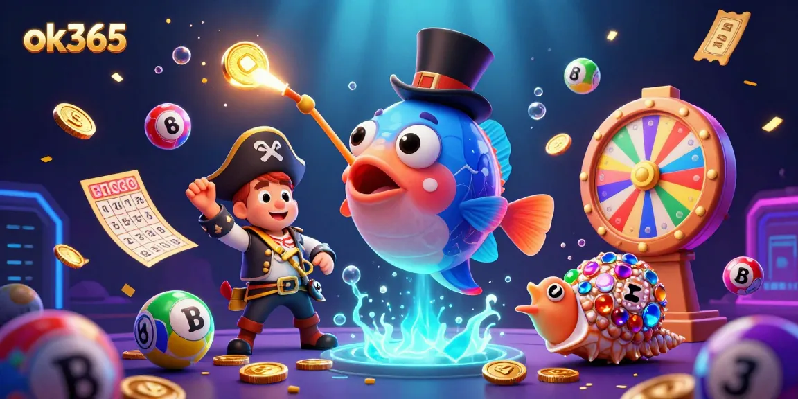 Engage with the thrilling world of ok365 as the anglerfish attracts golden coins amidst vibrant casino elements.