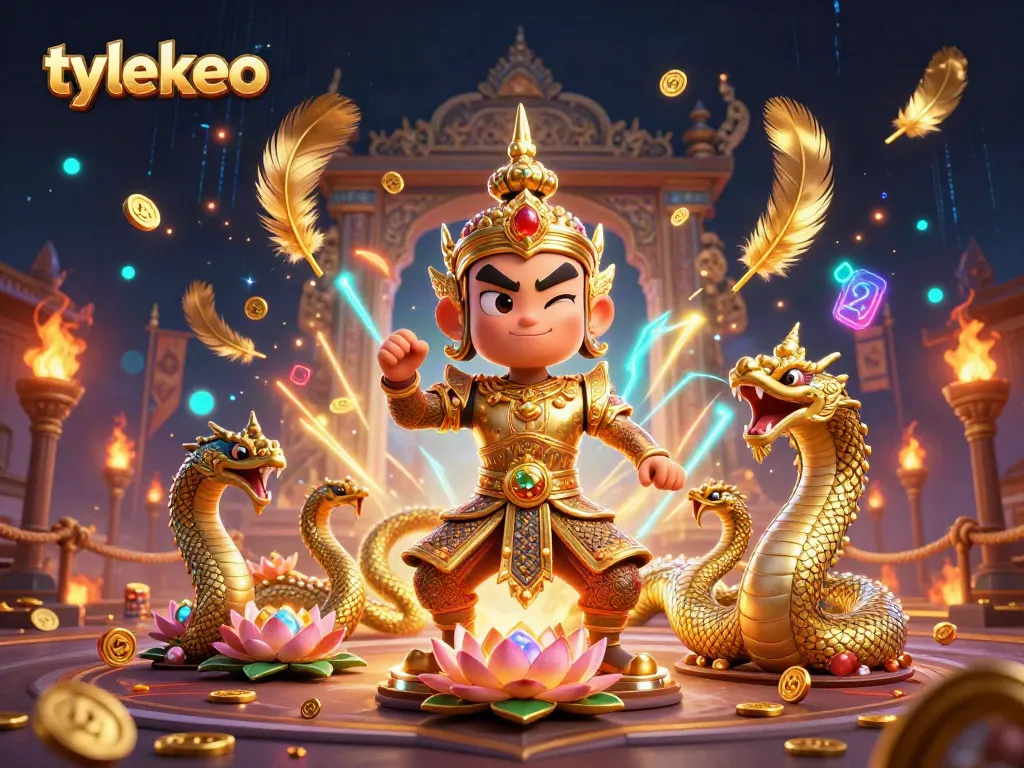 Engage with tylekeo's thrilling gambling scene featuring a temple guardian and Naga serpents.