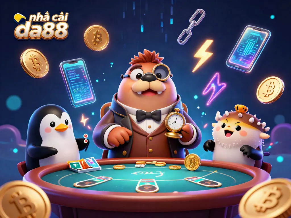 Engage with the nhà cái da88 underwater poker scene featuring a jolly walrus and a sophisticated penguin dealer.