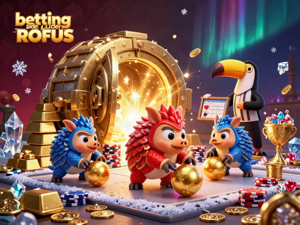 Watch rival pangolins compete in a dynamic scene of betting sider uden ROFUS with golden treasures and poker chips.