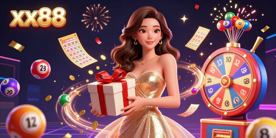 Engage in exciting gameplay with xx88, featuring lively lottery balls and festive casino elements.