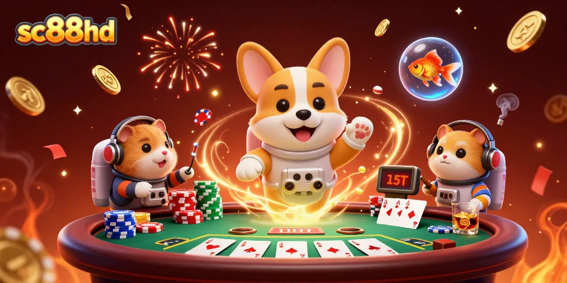 Experience casino thrills with sc88hd's playful corgi astronaut in an immersive 3D space scene.