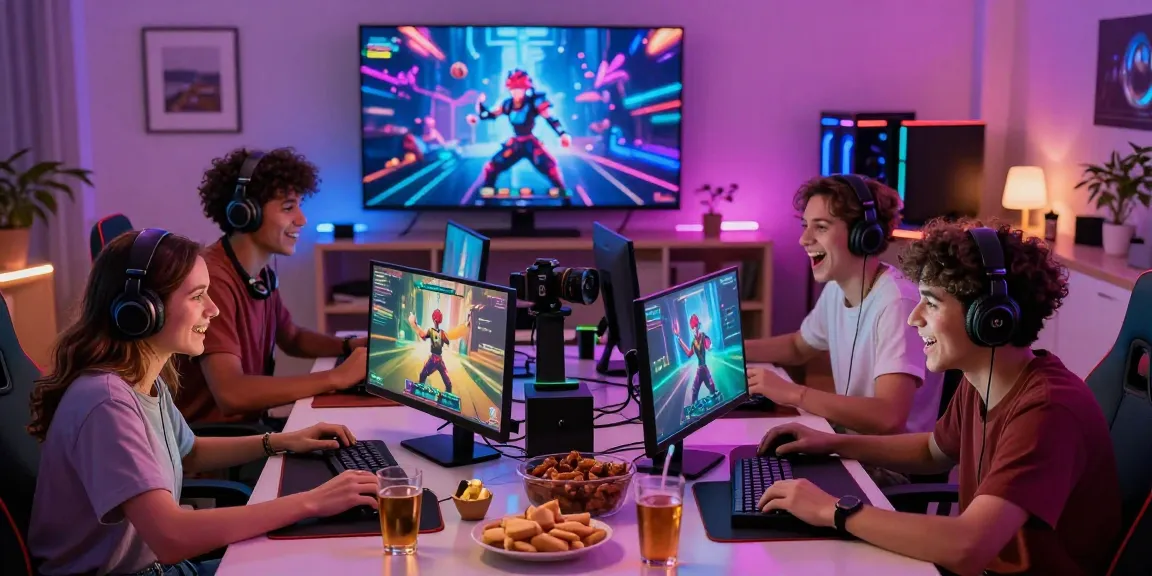 Exciting multiplayer gaming session at https://b52a.jp.net/ with players engaged in dynamic gameplay, snacks, and drinks adding to the social experience.
