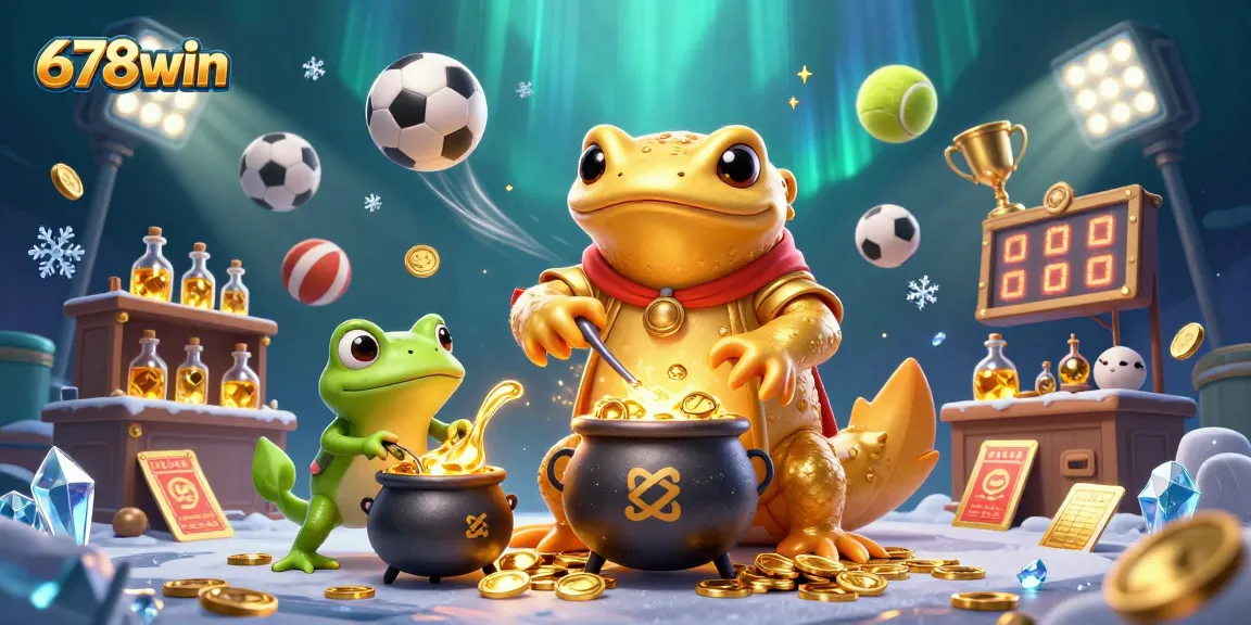 Engage with 678win through captivating casino magic, featuring dynamic sports elements in a vibrant 3D illustration.