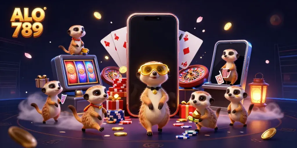 Experience exciting gameplay with ALO 789, featuring meerkats in a vibrant casino atmosphere.