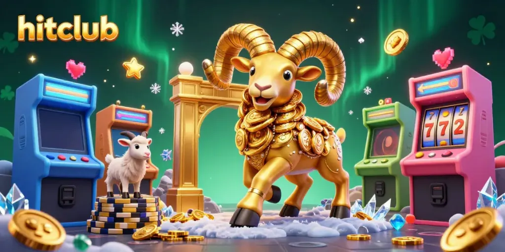 The Hitclub platform offers an exciting charging ram amidst a vibrant casino game scene, showcasing its thrilling offerings.