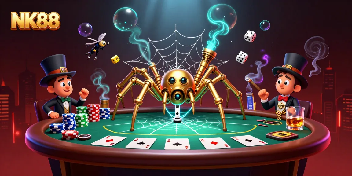 NK88 captures exciting gambling with a steampunk twist, showcasing dynamic poker elements and characters.